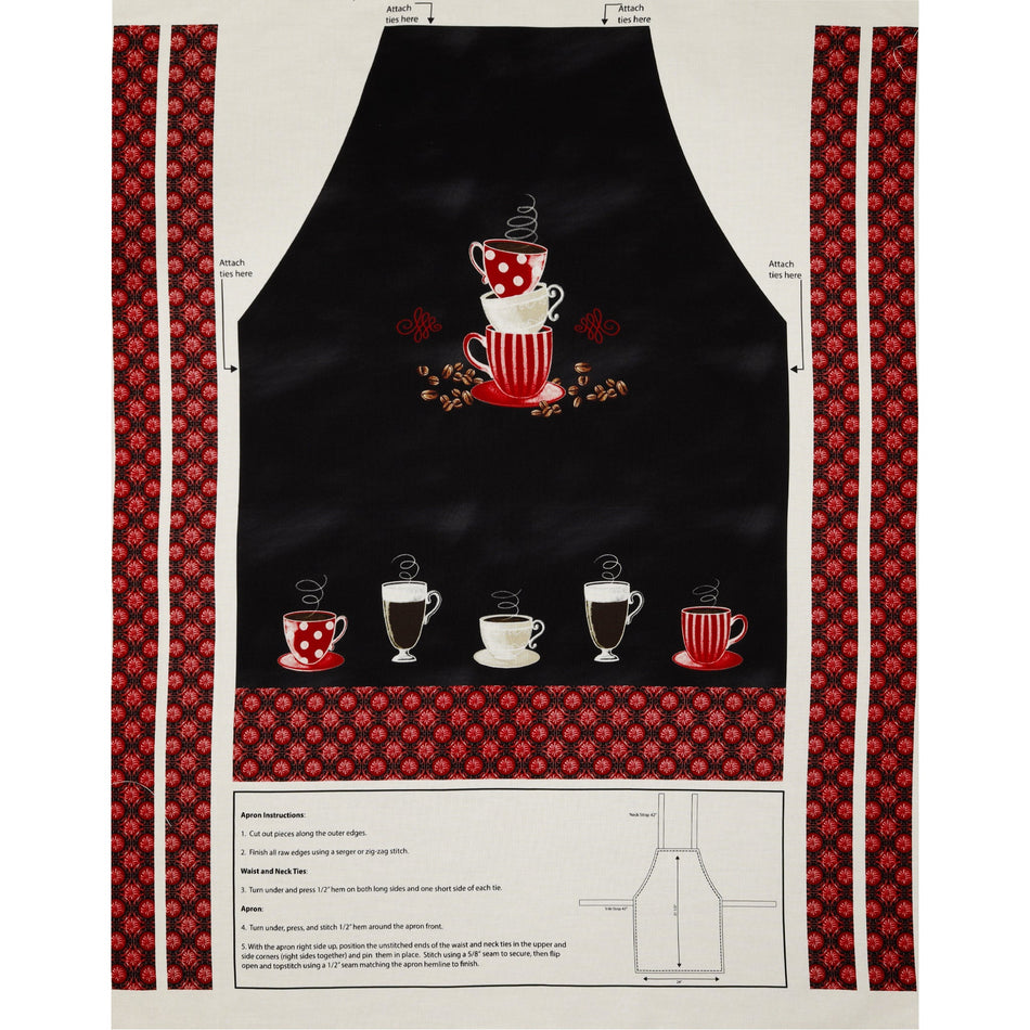 Perfect Brew Fabric Collection - Perfect Brew Apron Panel Black/Red