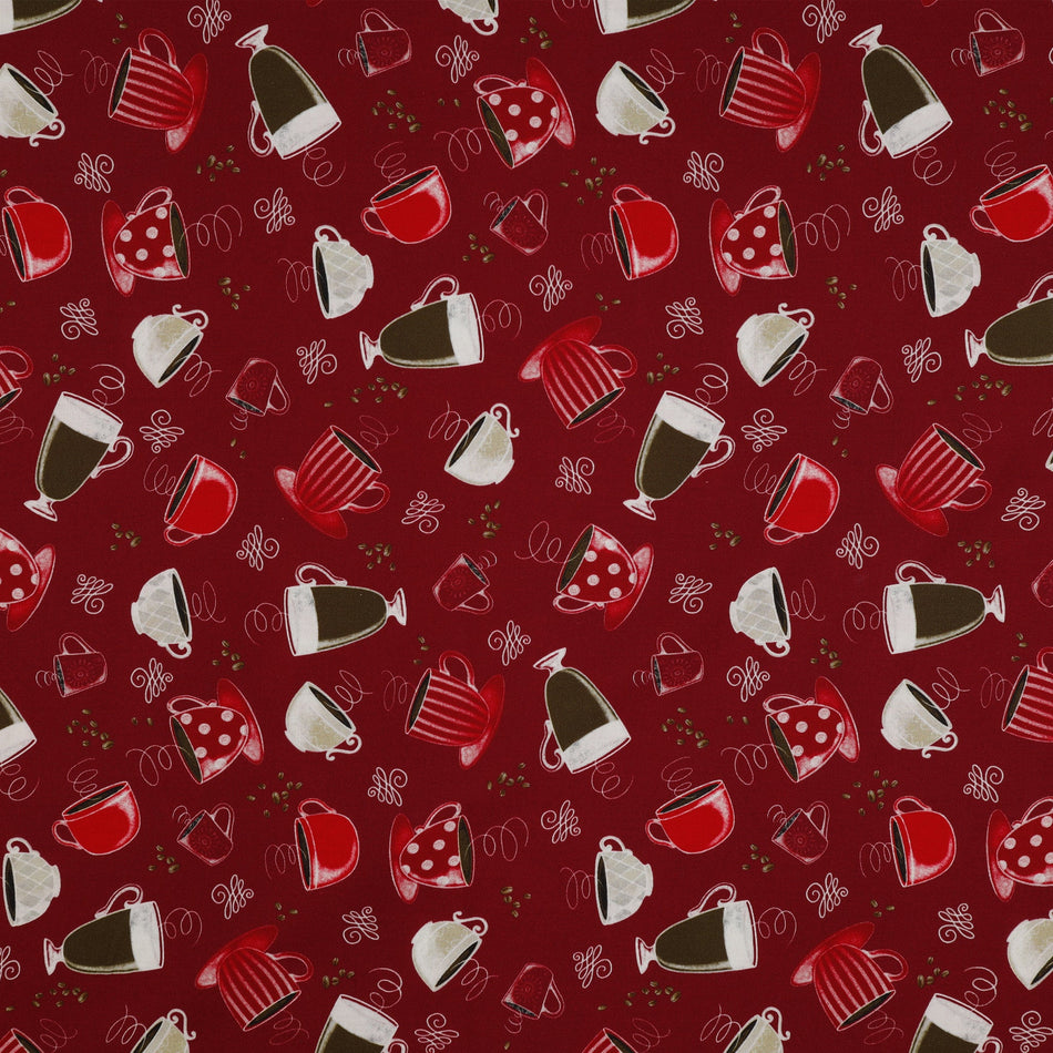 Perfect Brew Fabric Collection - Perfect Brew Cups Deep Red