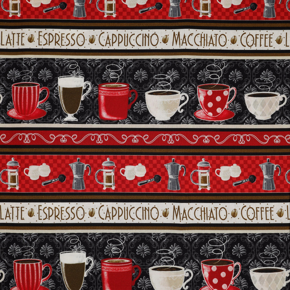 Perfect Brew Fabric Collection - Perfect Brew Stripe Black/Red