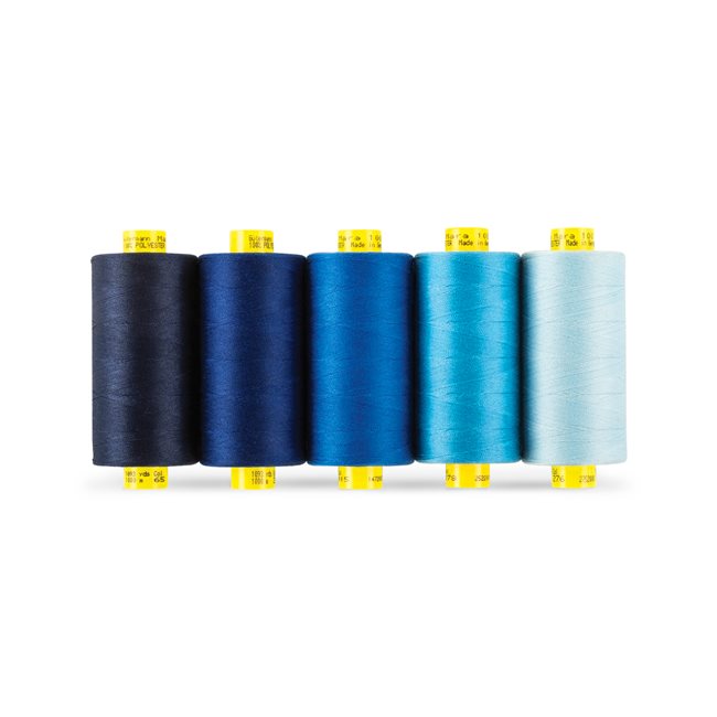 Gutermann Mara 100 All-Purpose Thread Shade Pack – Tex 30, 1,093 Yards Each – Blue Color - 5/Pack