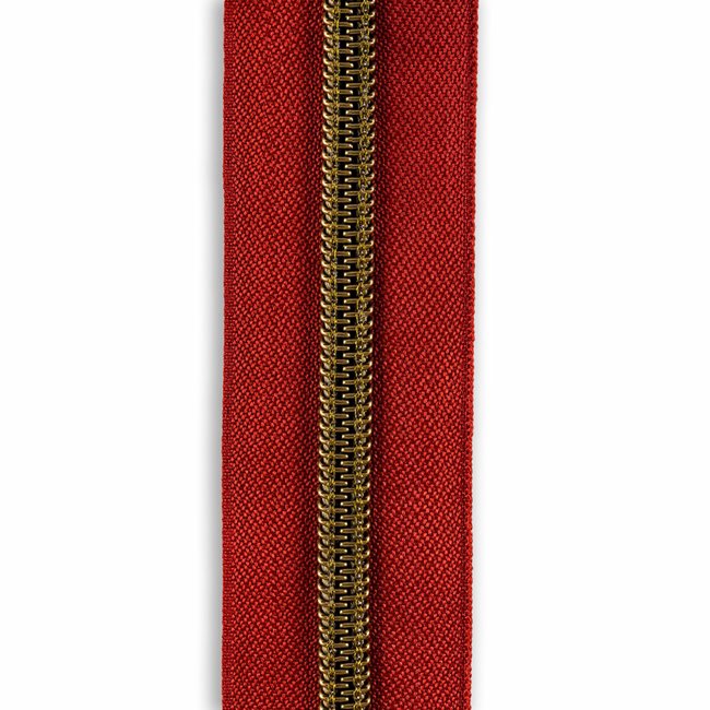 #3 Antique Brass Metallic Nylon Coil Continuous Zipper Roll - Burgundy