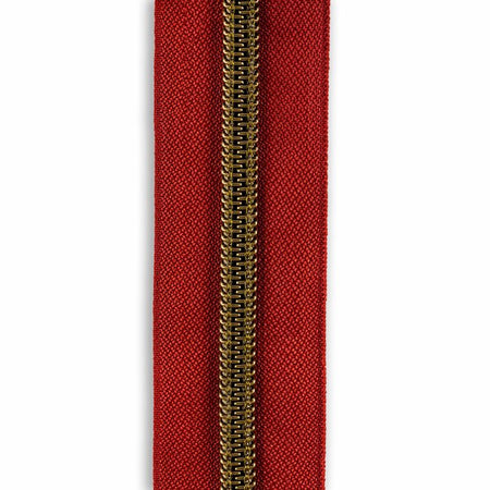 #3 Antique Brass Metallic Nylon Coil Continuous Zipper Roll - Burgundy