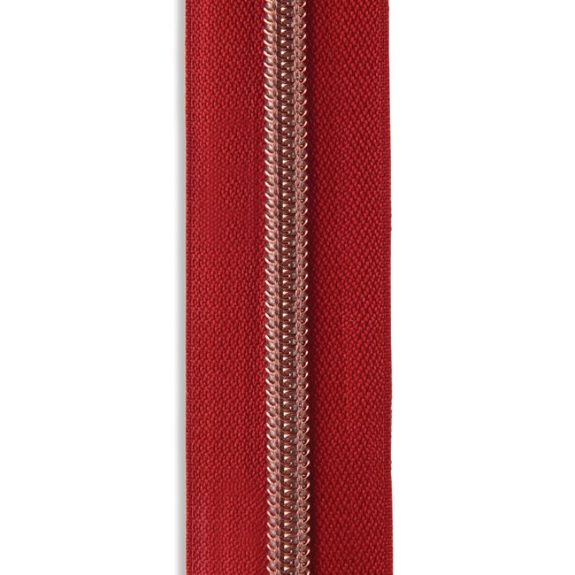 #3 Rose Gold Metallic Nylon Coil Continuous Zipper Roll - Burgundy