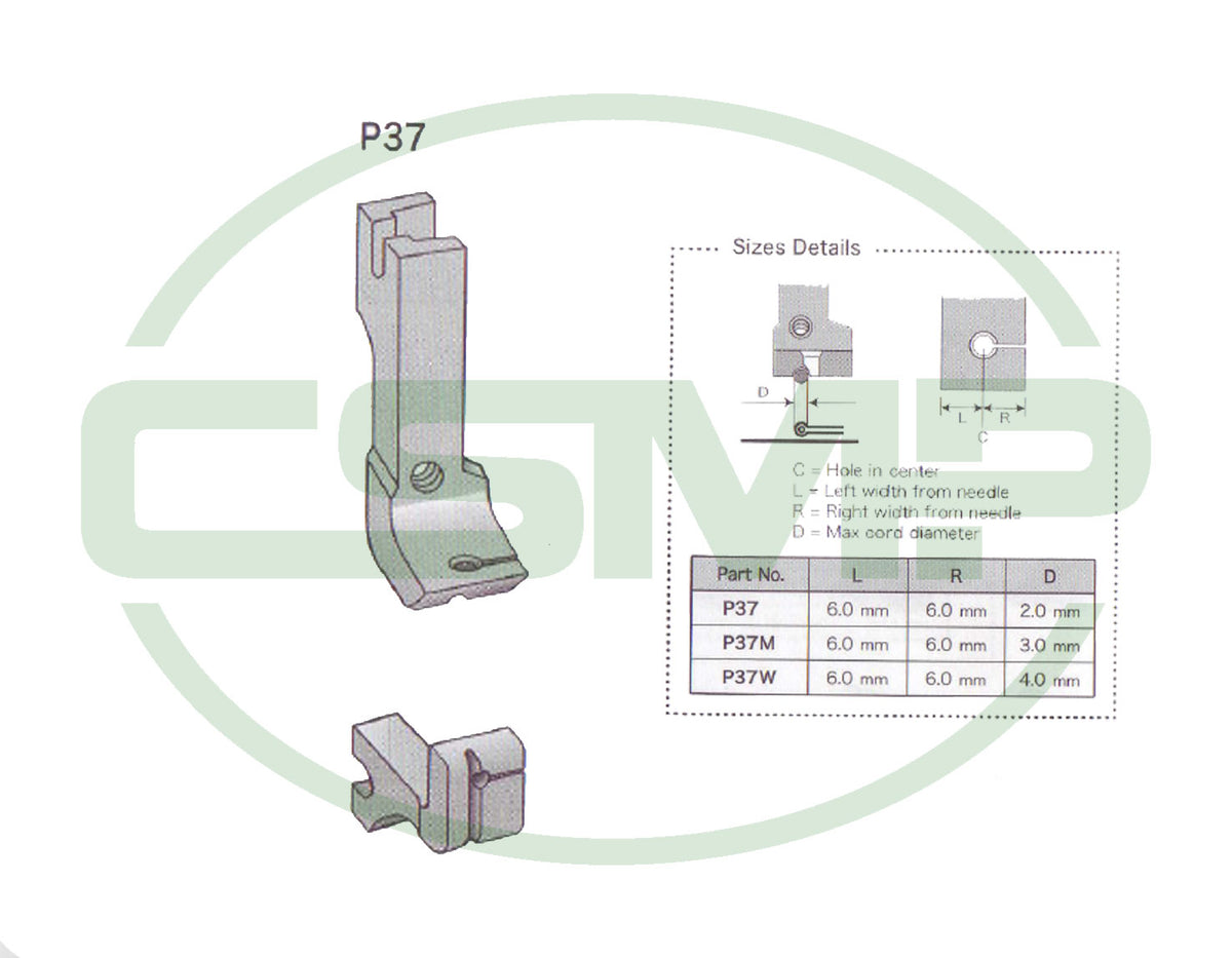 Suisei P37 Solid Piping Foot Small for A20 Bias Cord Piping Foot