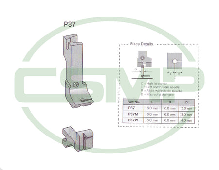 Suisei P37 Solid Piping Foot Small for A20 Bias Cord Piping Foot