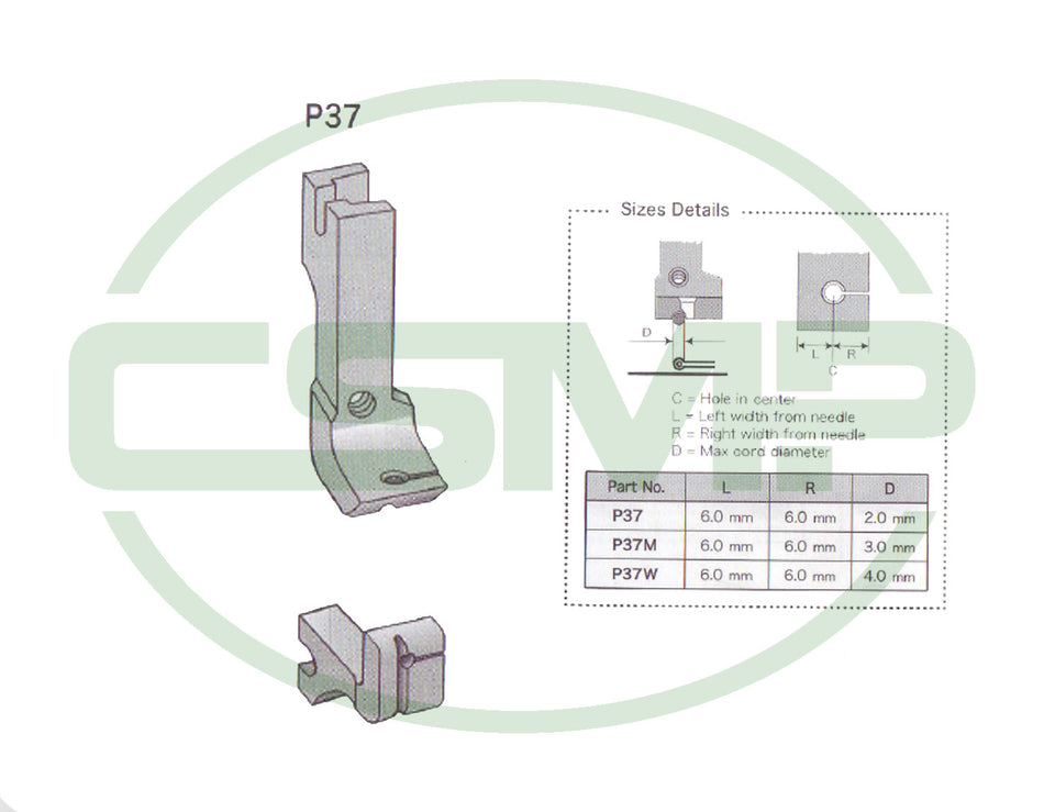Suisei P37 Solid Piping Foot Small for A20 Bias Cord Piping Foot