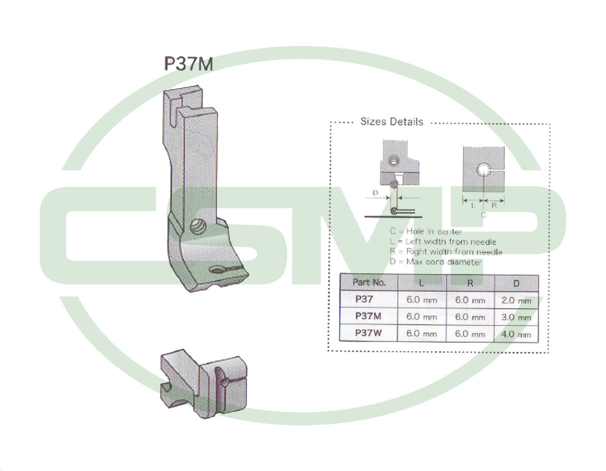 Suisei P37M Solid Piping Foot Medium for A20 Bias Cord Piping Foot
