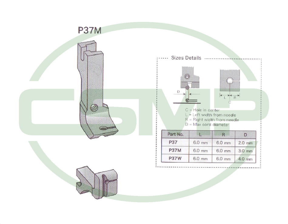 Suisei P37M Solid Piping Foot Medium for A20 Bias Cord Piping Foot