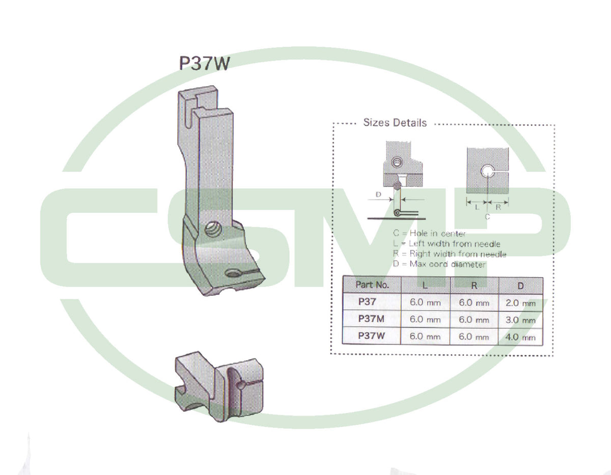 Suisei P37W Solid Piping Foot Large for A20 Bias Cord Piping Foot