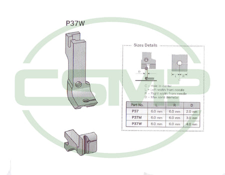 Suisei P37W Solid Piping Foot Large for A20 Bias Cord Piping Foot