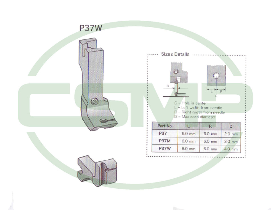 Suisei P37W Solid Piping Foot Large for A20 Bias Cord Piping Foot