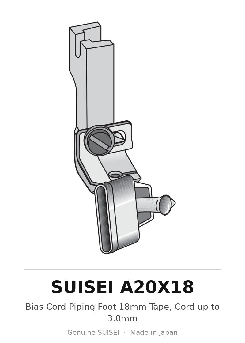 Bias Cord Piping Foot 18mm Tape, Cord up to 3.0mm - Suisei A20X18