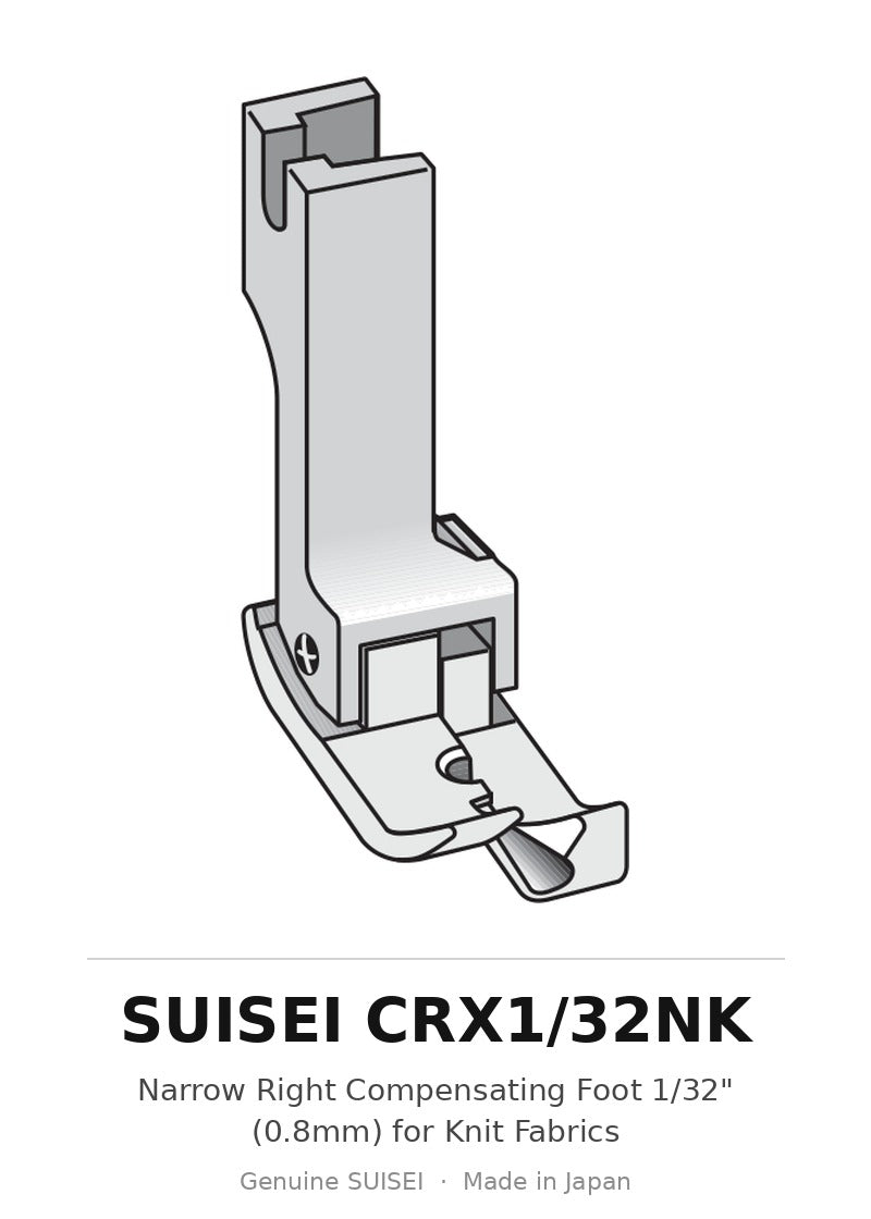 Narrow Right Compensating Foot 1/32" (0.8mm) for Knit Fabrics - Suisei CRX1/32NK